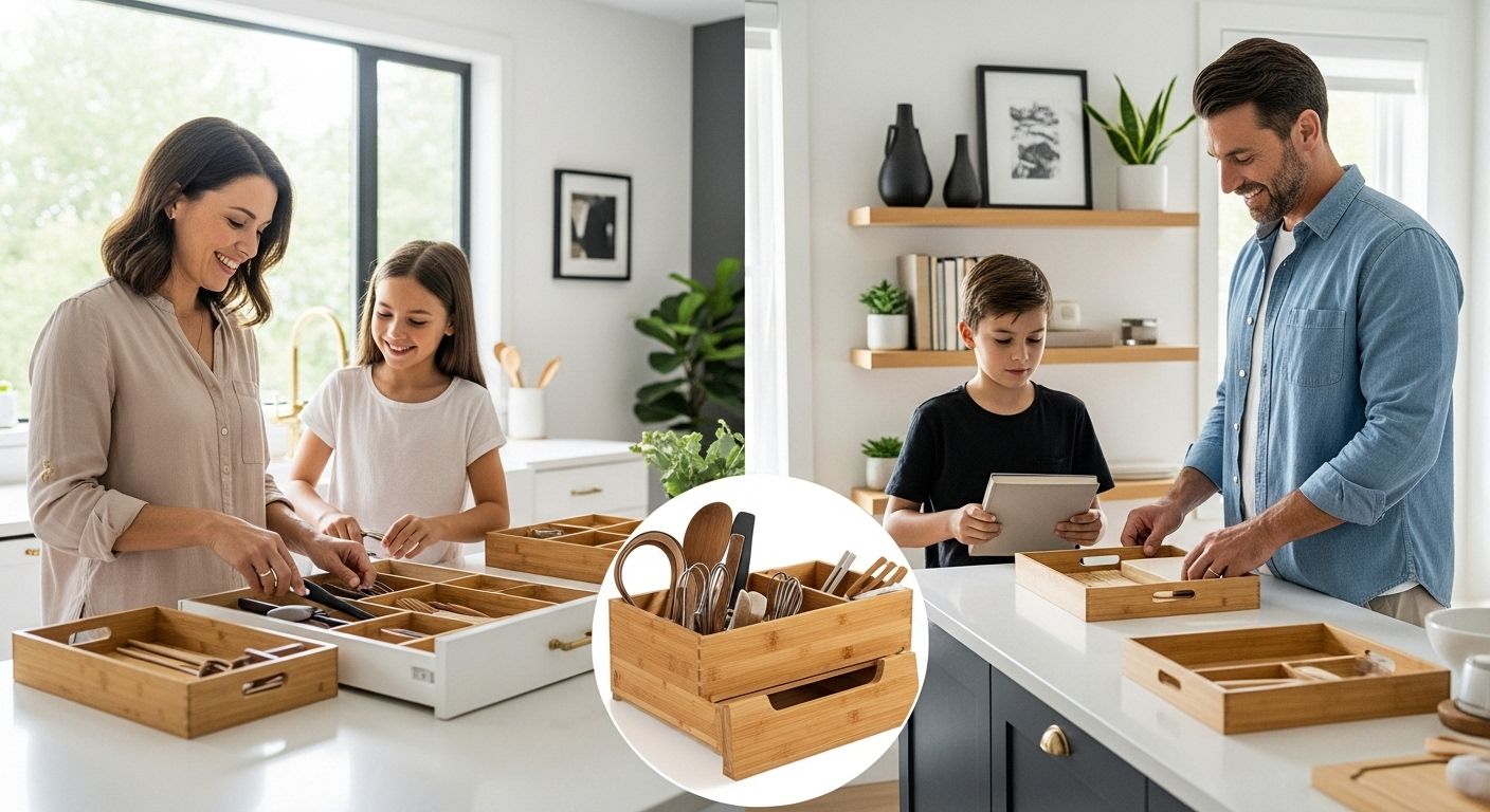 bamboo organizer, home organization, eco-friendly storage
