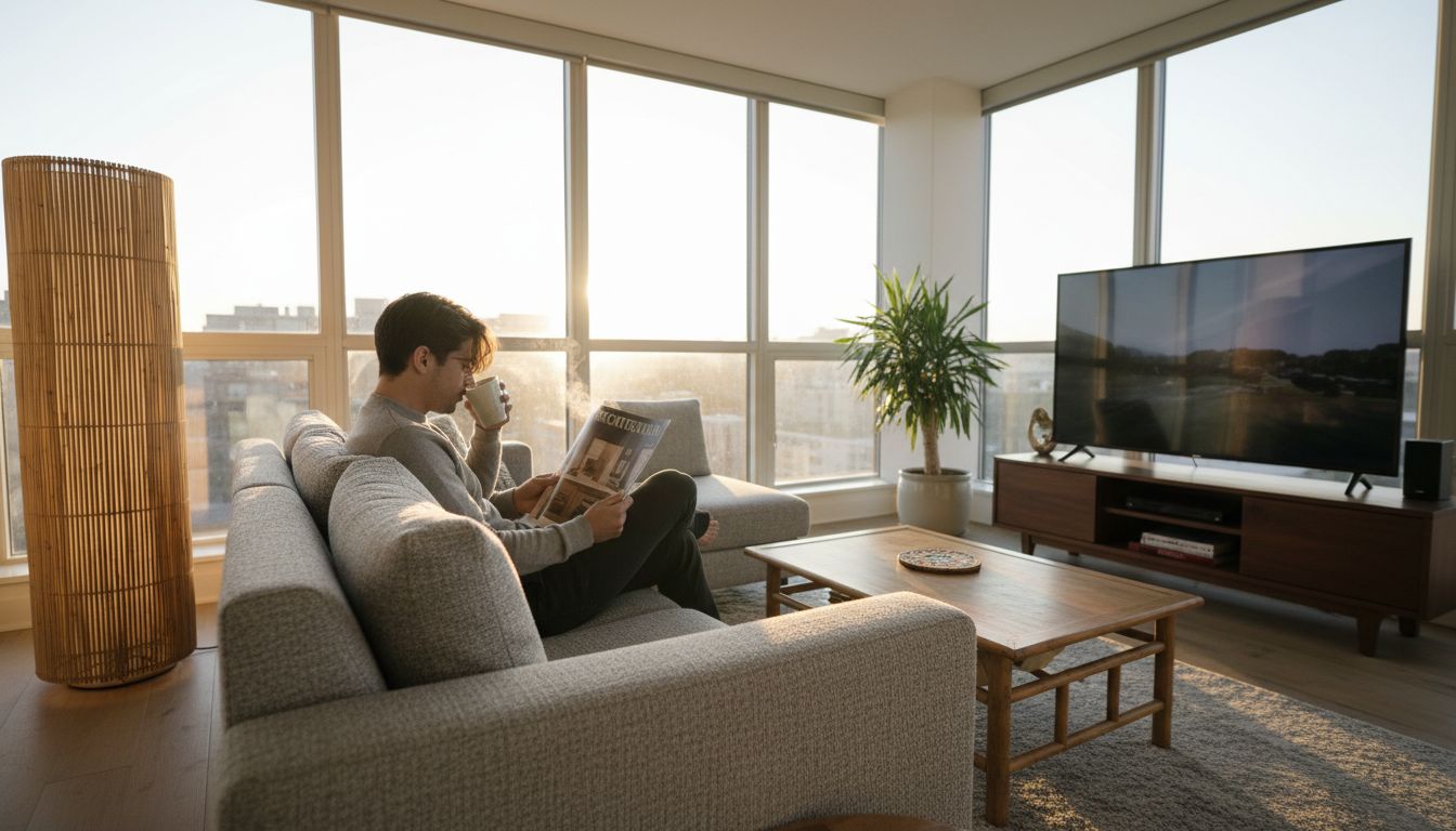 Bamboo accents in modern urban living room