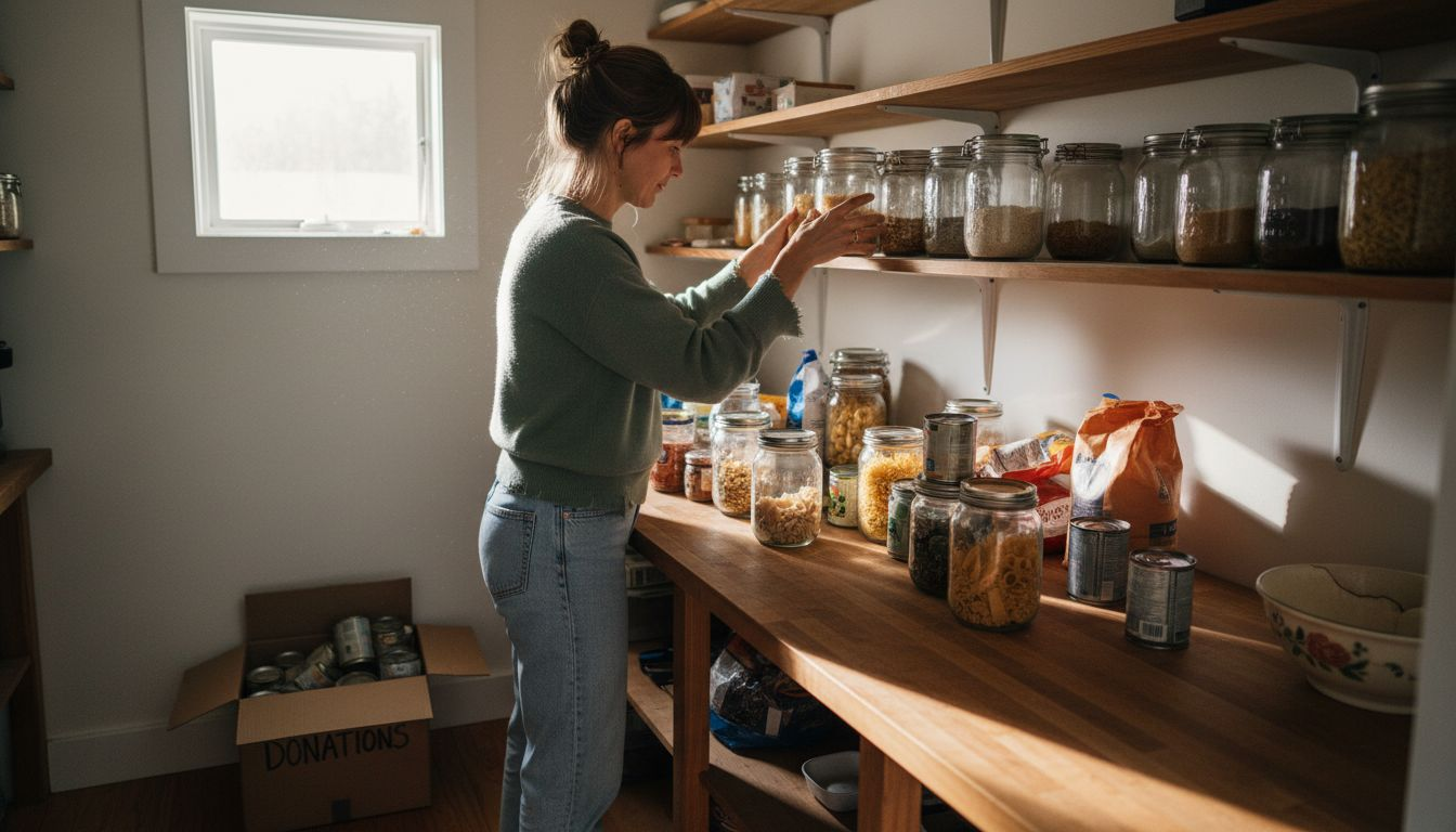 Woman organizing eco-friendly home pantry