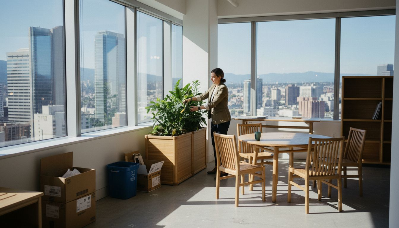 Office with modular bamboo furniture and natural light