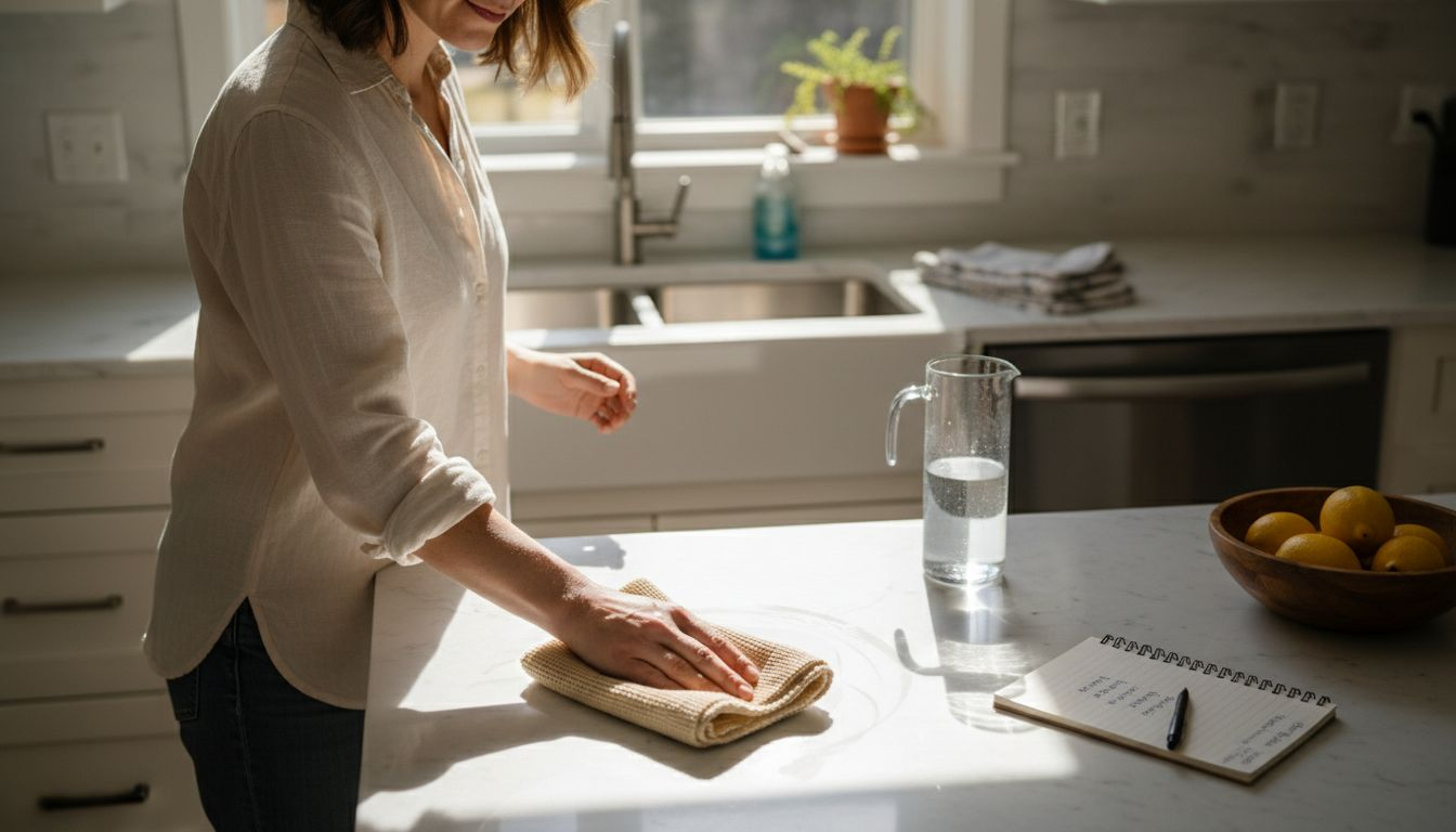 Woman using bamboo paper towel in kitchen