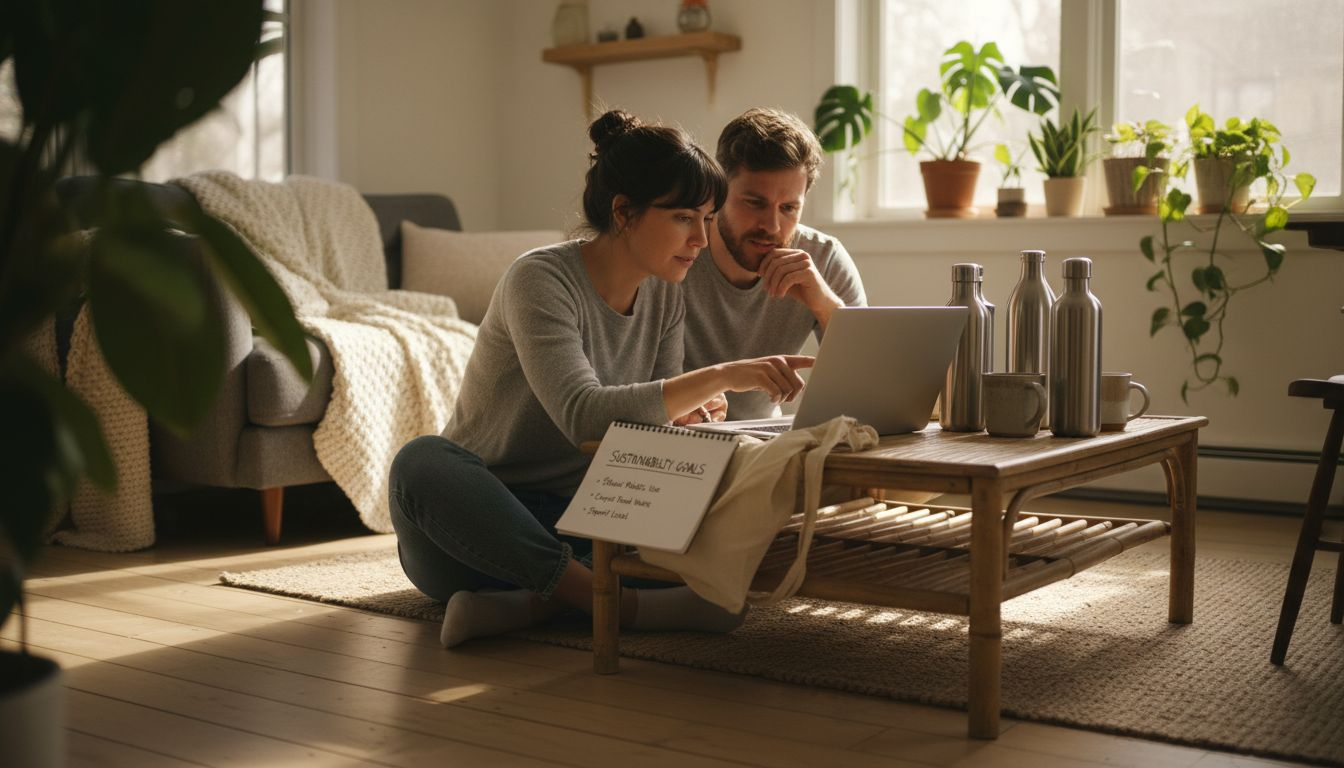 Couple reviewing eco-friendly home accessories