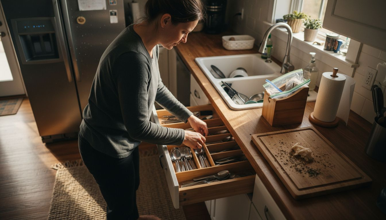 Woman organizing utensils with bamboo organizers