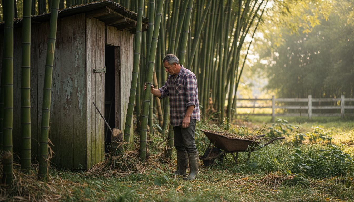 Farmer inspecting fast-growing bamboo in plantation