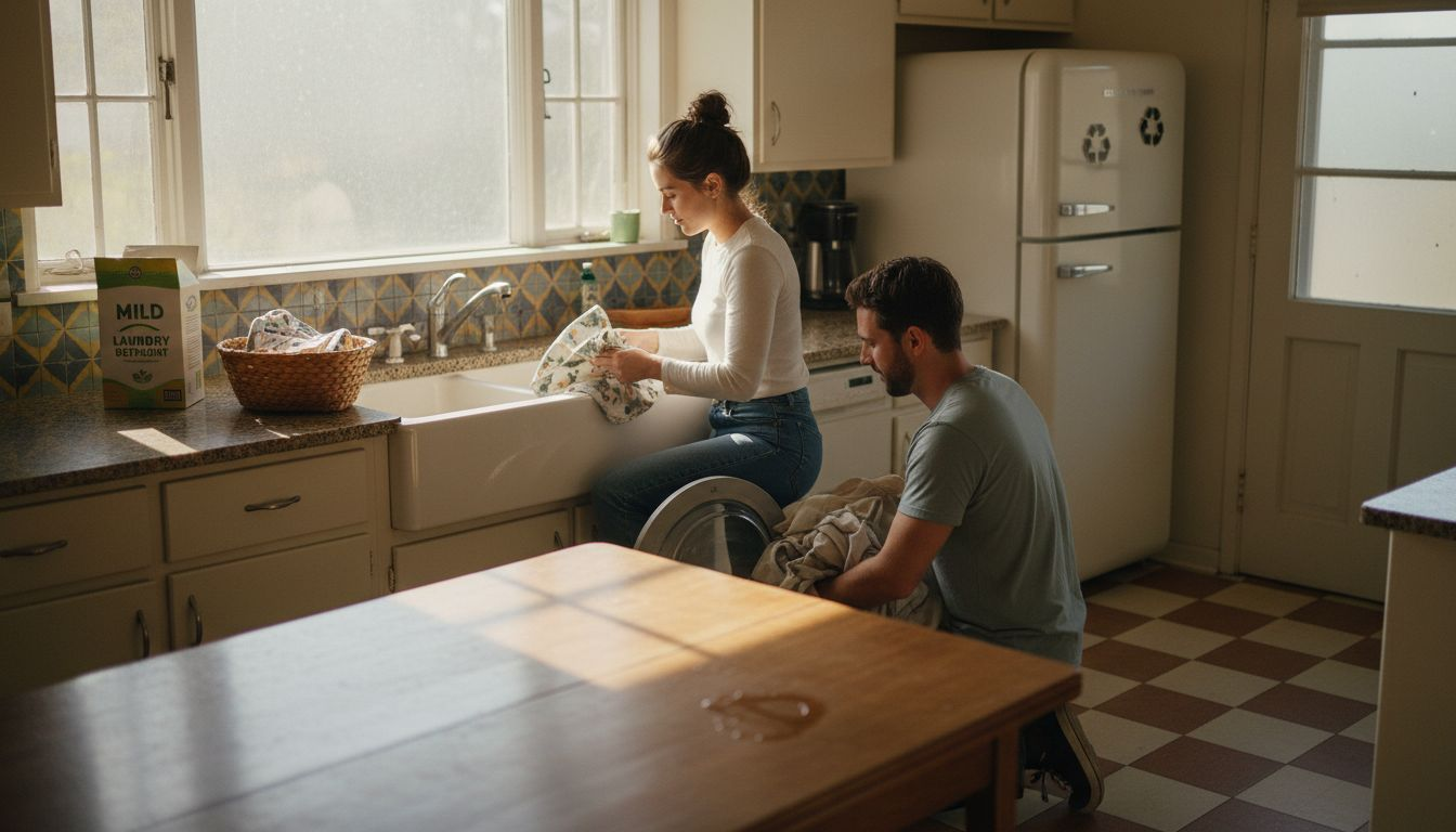 Couple using eco-friendly reusable paper towels