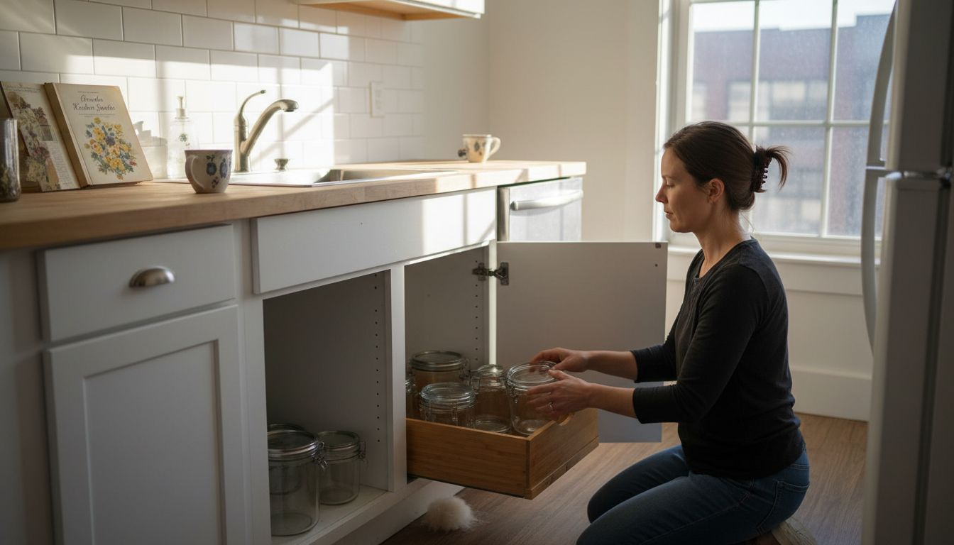 Woman organizing kitchen with bamboo dividers