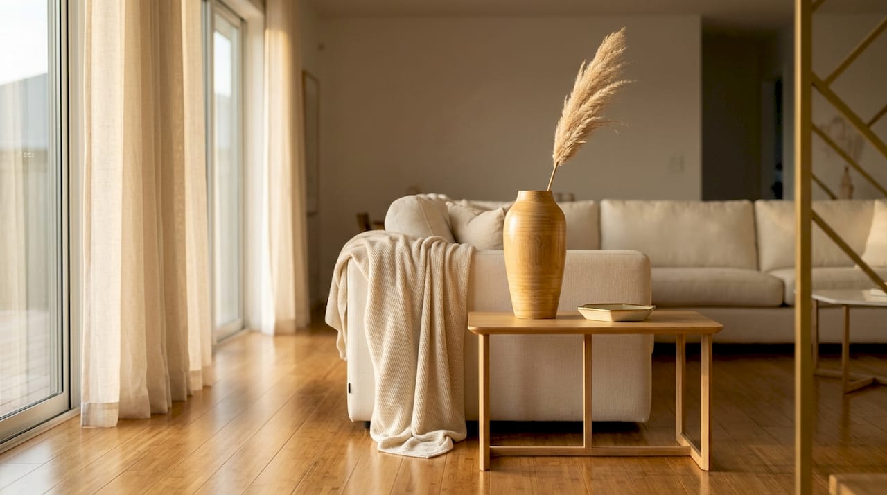 Bamboo vase in modern eco-friendly living room