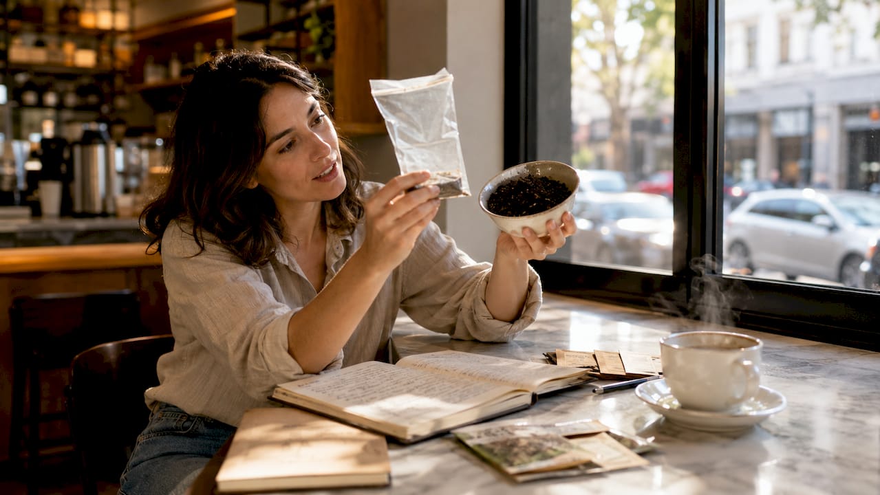 Woman explaining biodegradable materials indoors