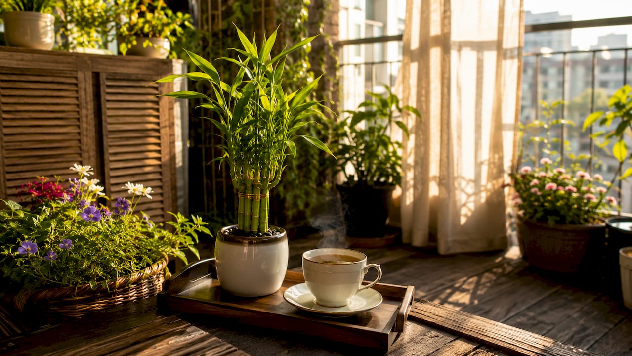 Close-up of lucky bamboo indoor plant on table