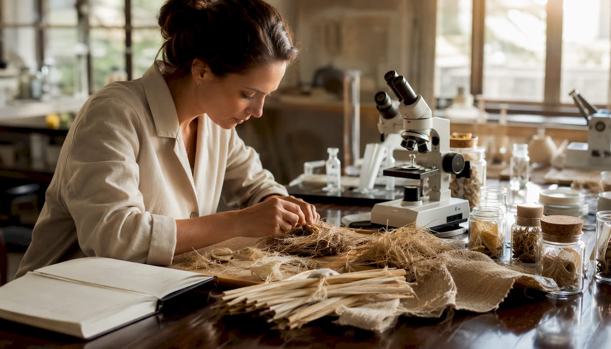 Scientist examining natural biodegradable materials