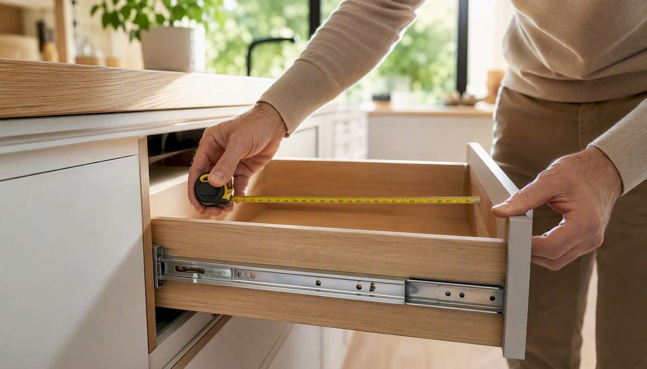 Measuring interior depth of kitchen drawer