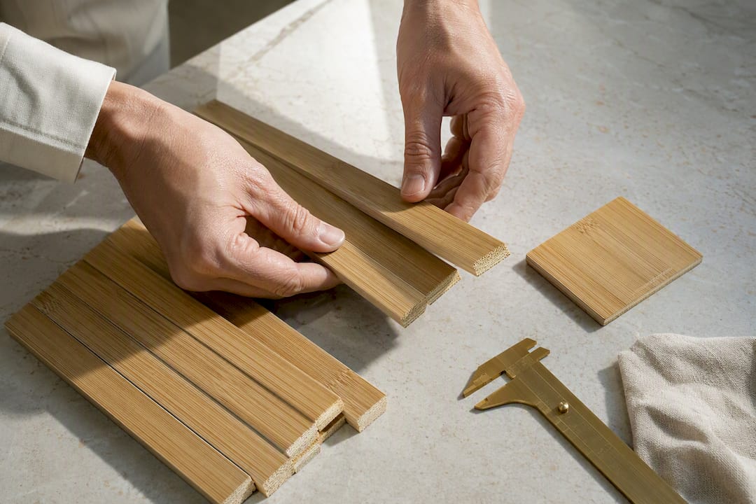 Bamboo strips undergoing quality inspection