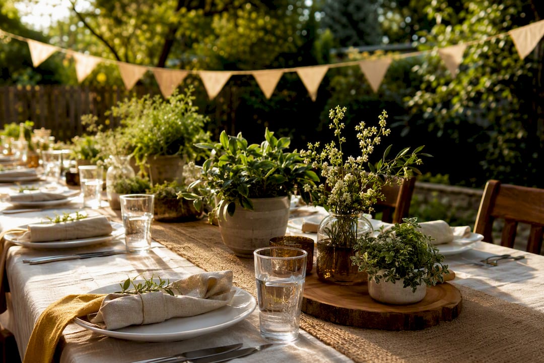 Reusable decorations styled on an outdoor party table