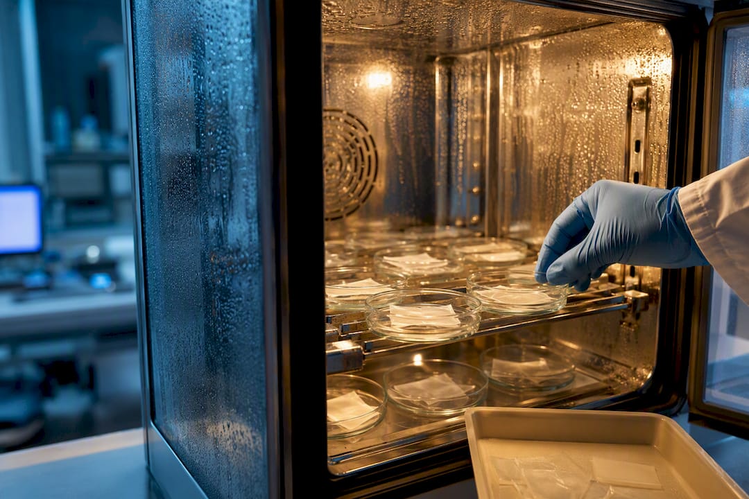 Polymer samples in controlled degradation chamber