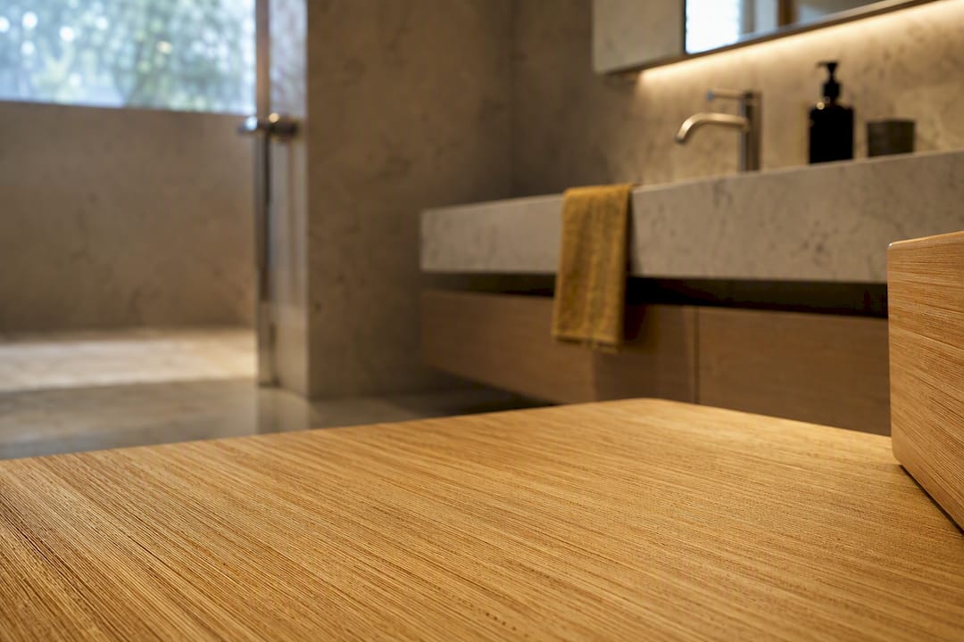 Strand-woven bamboo texture in refined interior