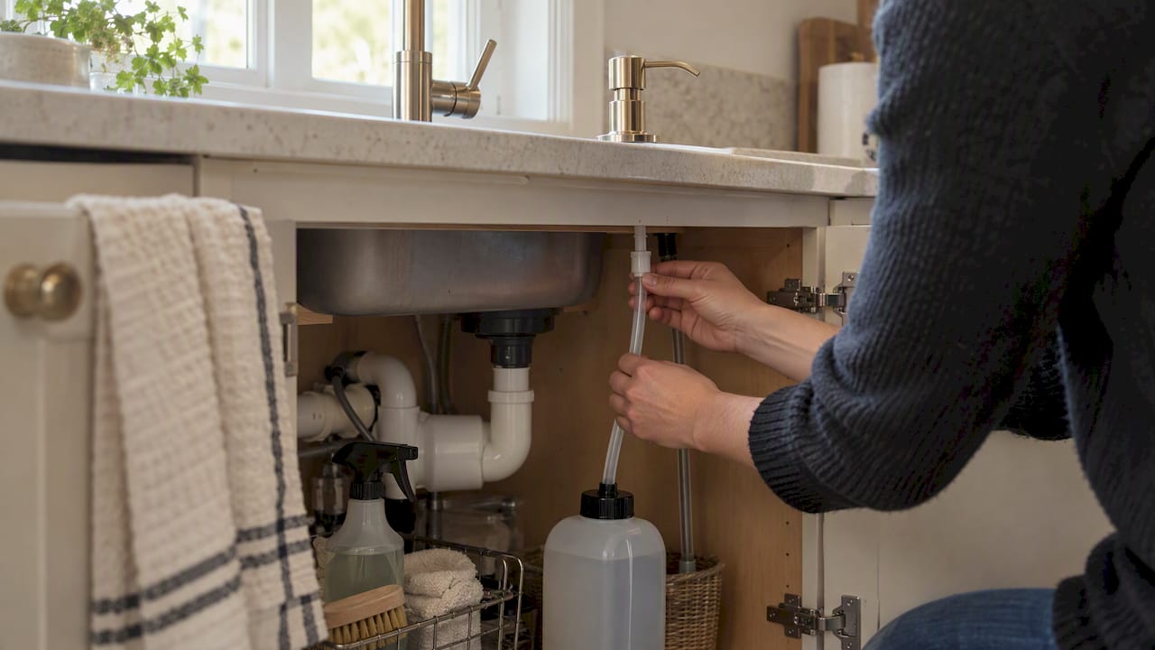Under-counter soap dispenser and bulk bottle