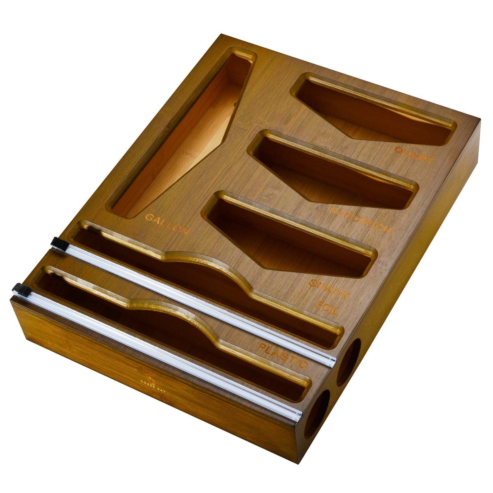 Cozee Bay® Bamboo Bag Organizer with Wrap Dispenser (Vintage Brown)