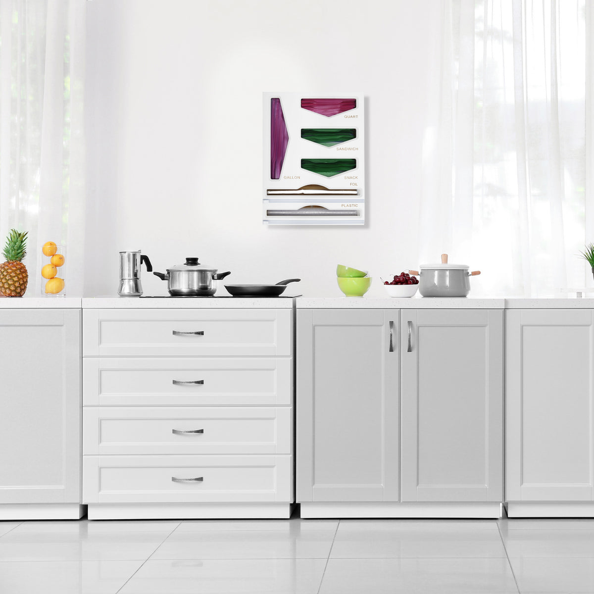 Cozee Bay® Bamboo Bag Organizer with Wrap Dispenser (White)