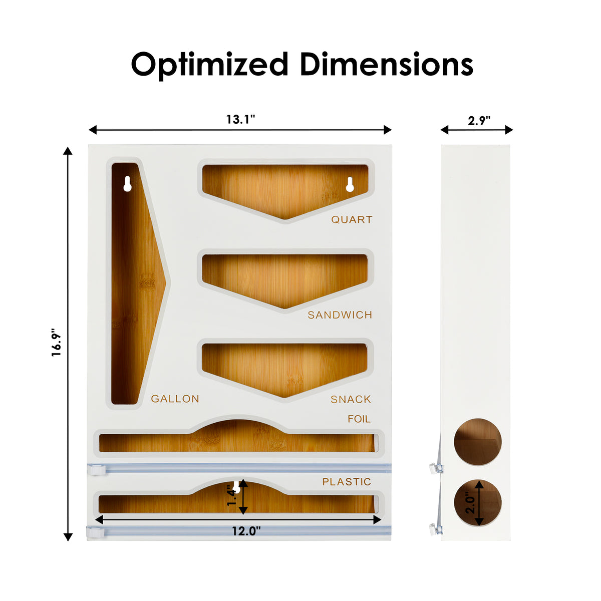 Cozee Bay® Bamboo Bag Organizer with Wrap Dispenser (White)