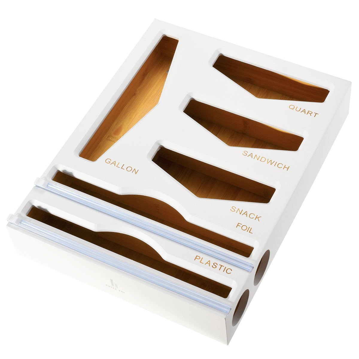 Cozee Bay® Bamboo Bag Organizer with Wrap Dispenser (White)