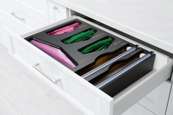 Premium Bamboo Ziplock Bag Storage Organizer Dispenser for Kitchen Dra –  VVW DESIGN