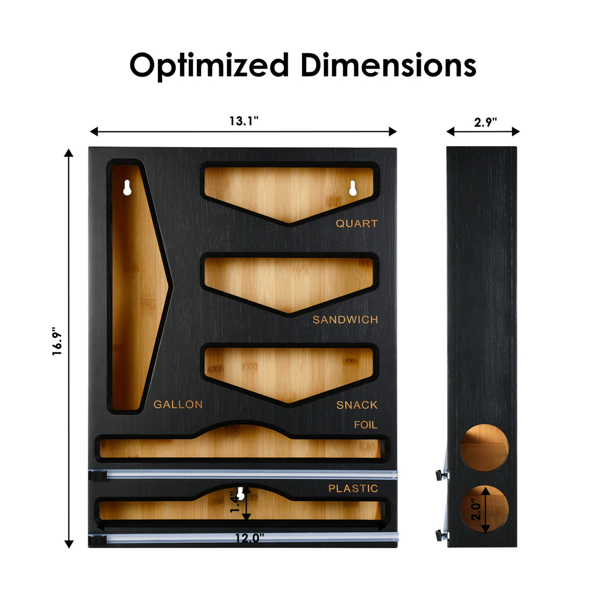 Cozee Bay® Bamboo Bag Organizer with Wrap Dispenser (Black)