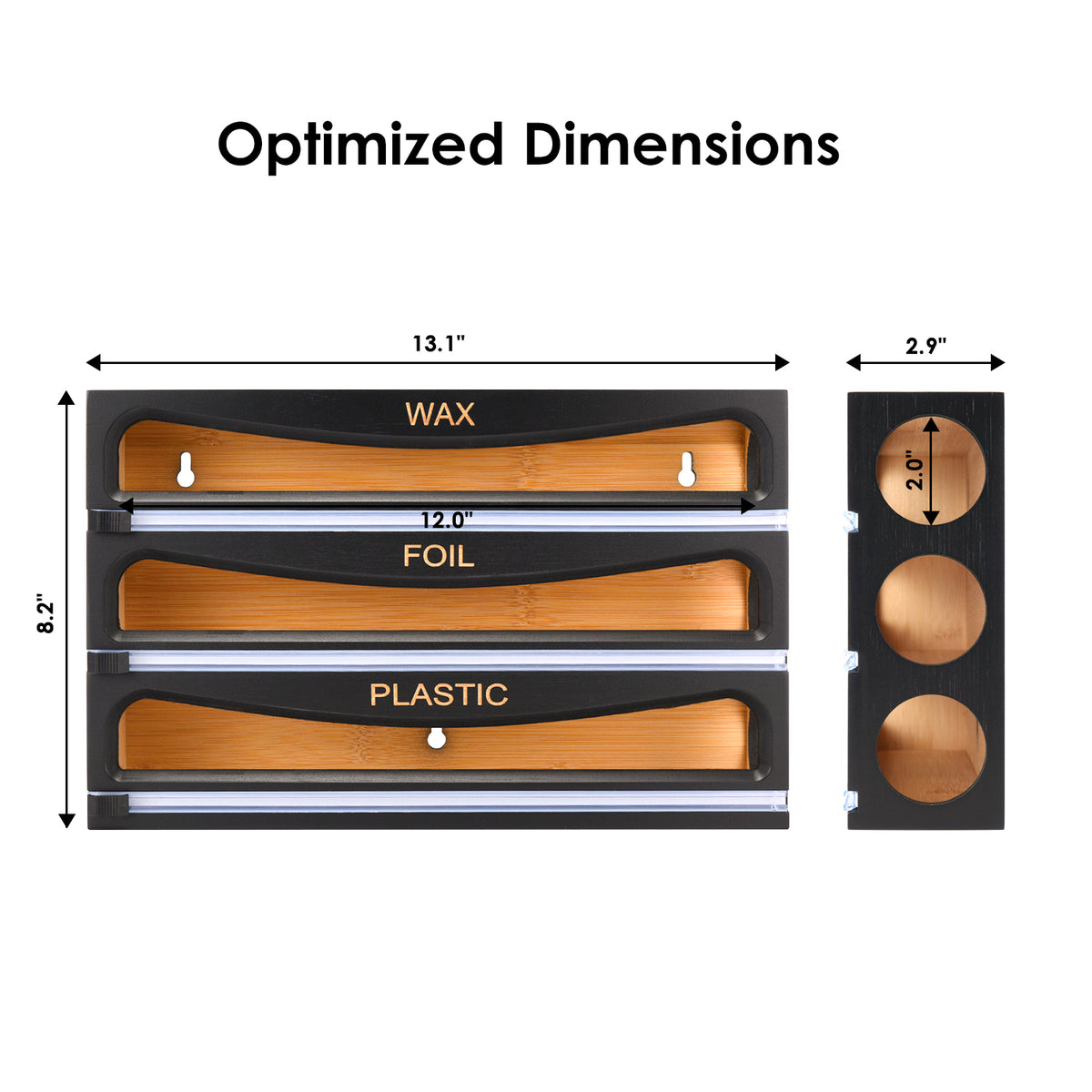 Cozee Bay® Bamboo Wrap Dispenser for 12" Roll (Black)