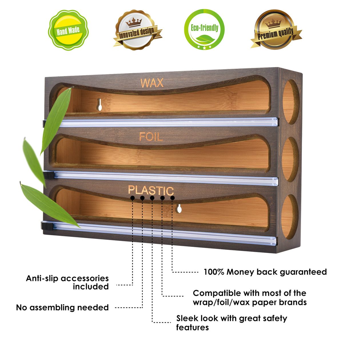 Cozee Bay® Bamboo Wrap Dispenser for 12" Roll (Vintage Brown)