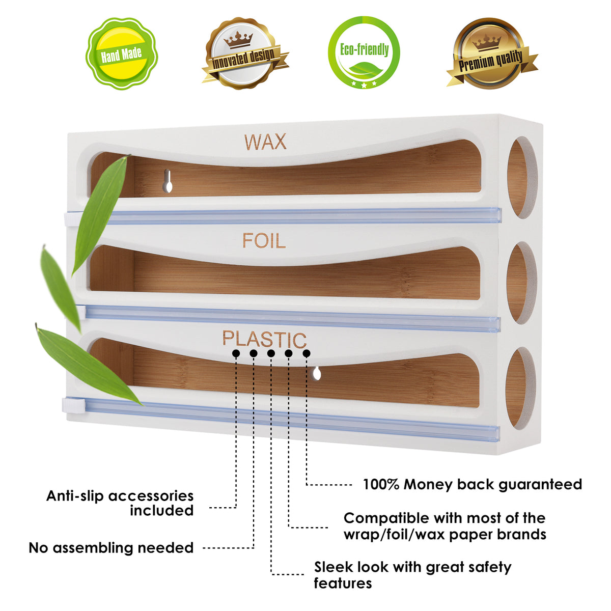 Cozee Bay® Bamboo Wrap Dispenser for 12" Roll (White)