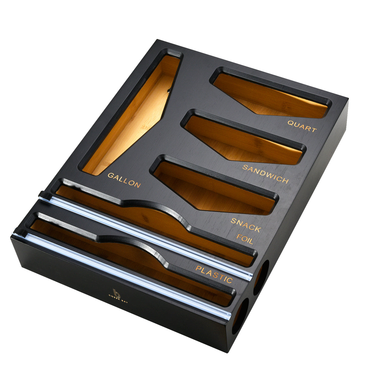 Cozee Bay® Bamboo Bag Organizer with Wrap Dispenser (Black)