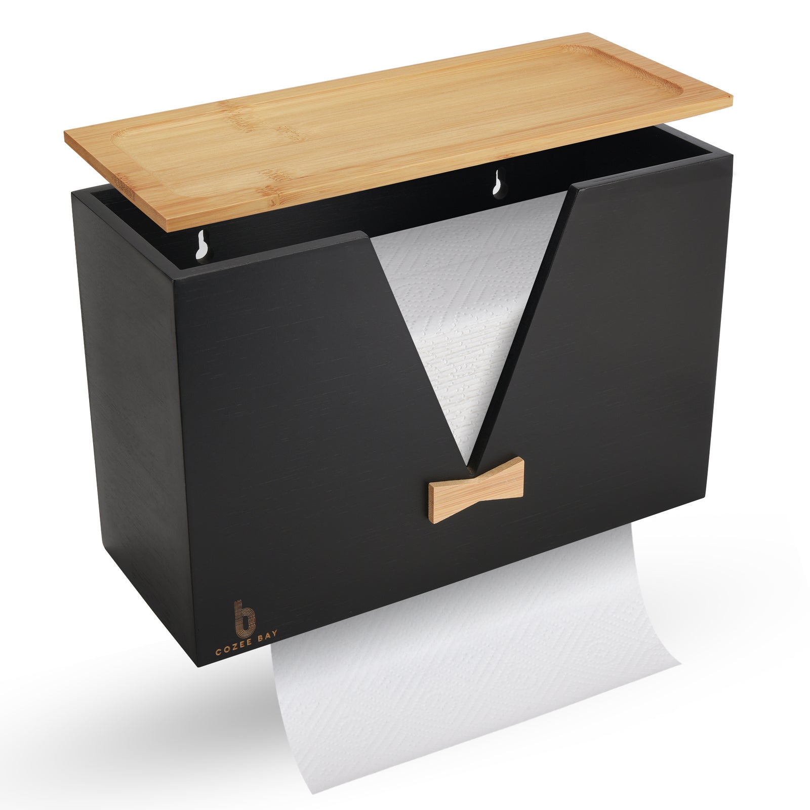Cozee Bay®  Commercial Paper Towel Dispenser (Black) with Natural Bamboo Lid)