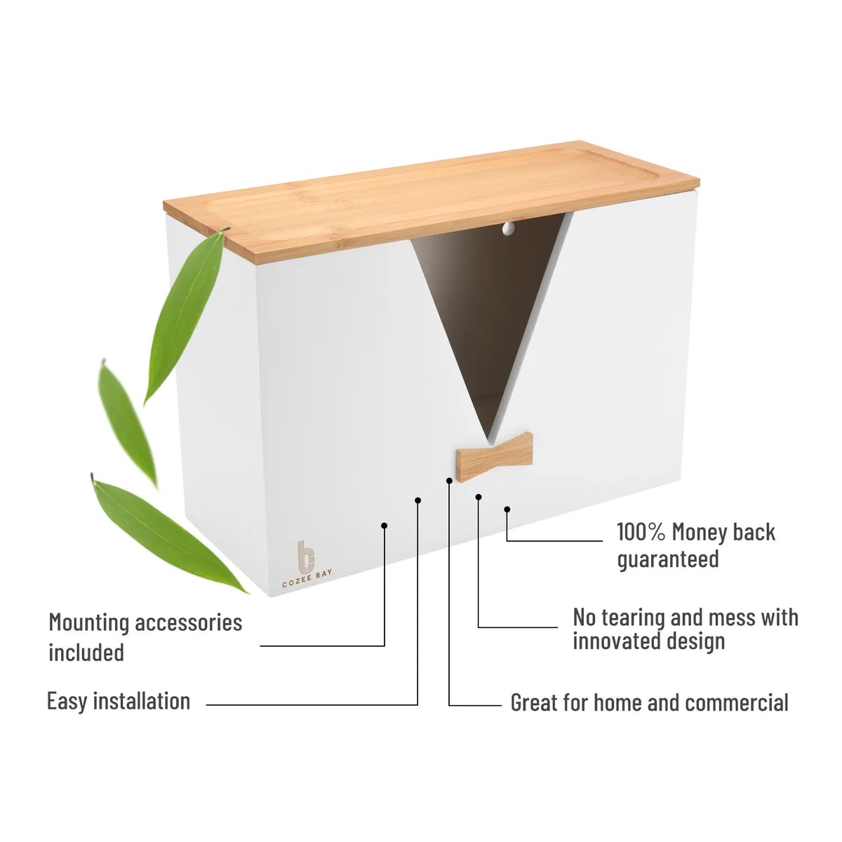 Cozee Bay®  Commercial Paper Towel Dispenser (White) with Natural Bamboo Lid)