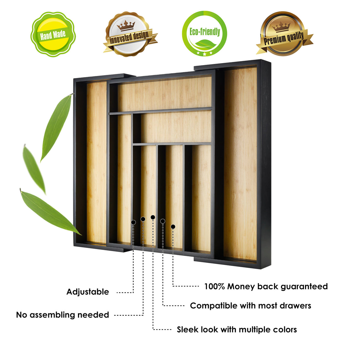 Cozee Bay® Bamboo Drawer Organizers (Black)