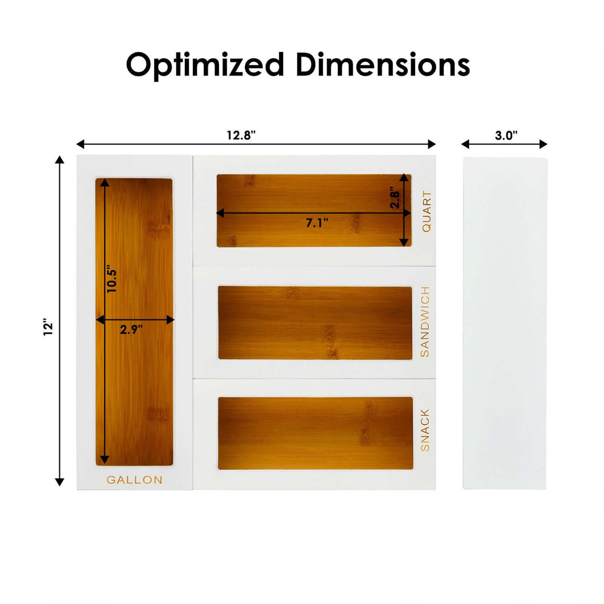 Cozee Bay Bamboo Bag Storage Organizer for Kitchen Drawer, Baggie organizer, Compatible with Gallon, Quart, Sandwich and Snack Variety Size Bags 4 Piece Set (White)