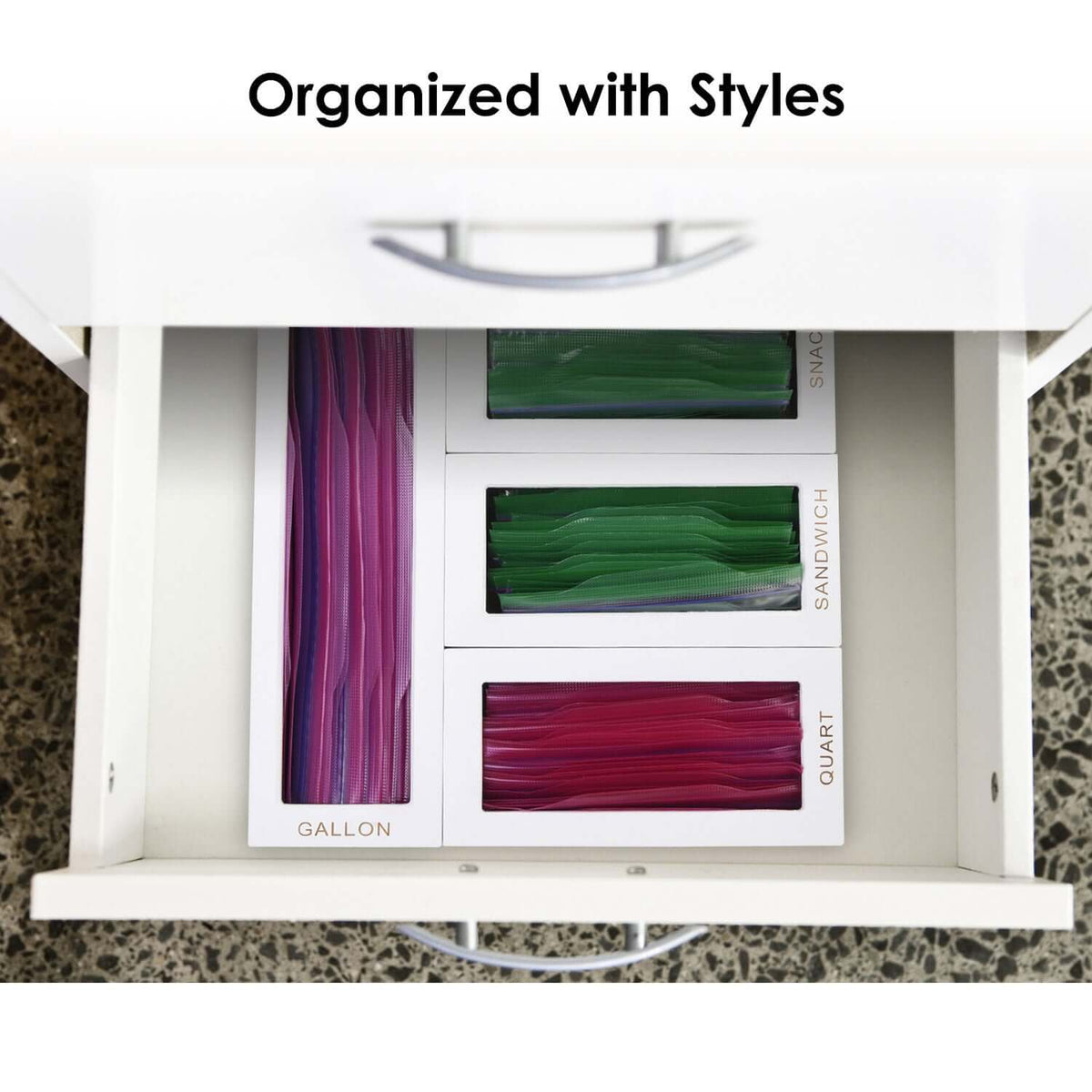 Cozee Bay Bamboo Bag Storage Organizer for Kitchen Drawer, Baggie organizer, Compatible with Gallon, Quart, Sandwich and Snack Variety Size Bags 4 Piece Set (White)