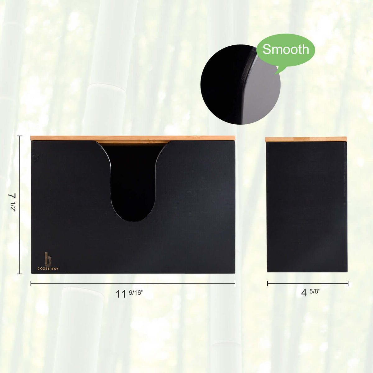 Cozee Bay Bamboo Paper Towel Dispenser, Paper Towel Holder with Lid for Home and Commercial, Wall Mount or Countertop (Black)