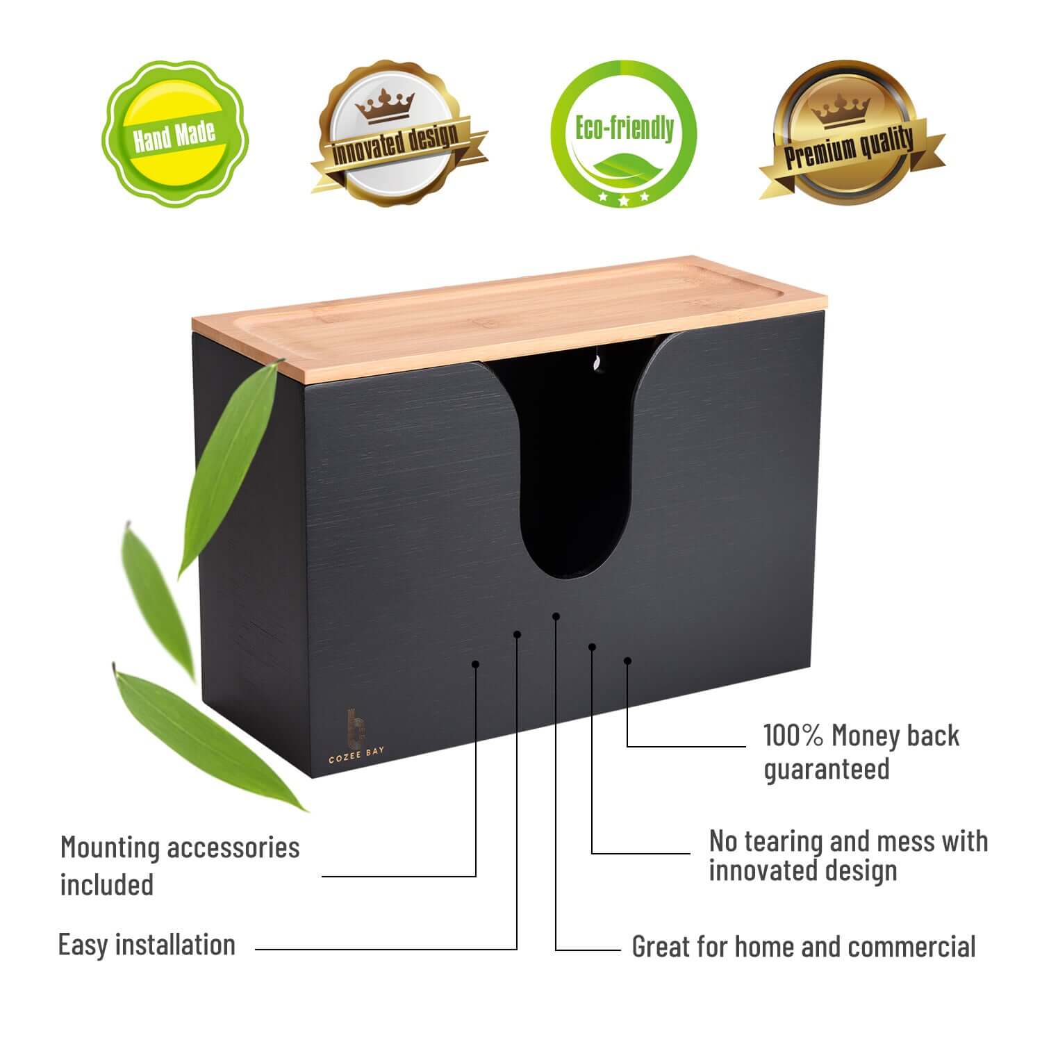 Cozee Bay Paper Towel Dispenser for Kitchen & Bathroom (Natural Bamboo)