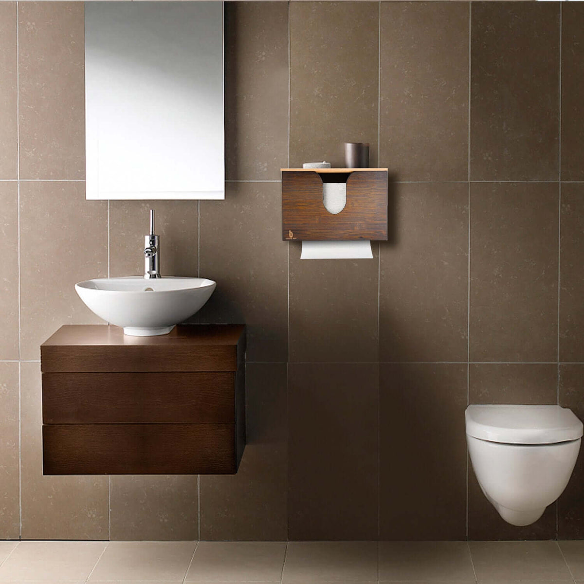 Cozee Bay Bamboo Paper Towel Dispenser, Paper Towel Holder with Lid for Home and Commercial, Wall Mount or Countertop (Vintage Brown)