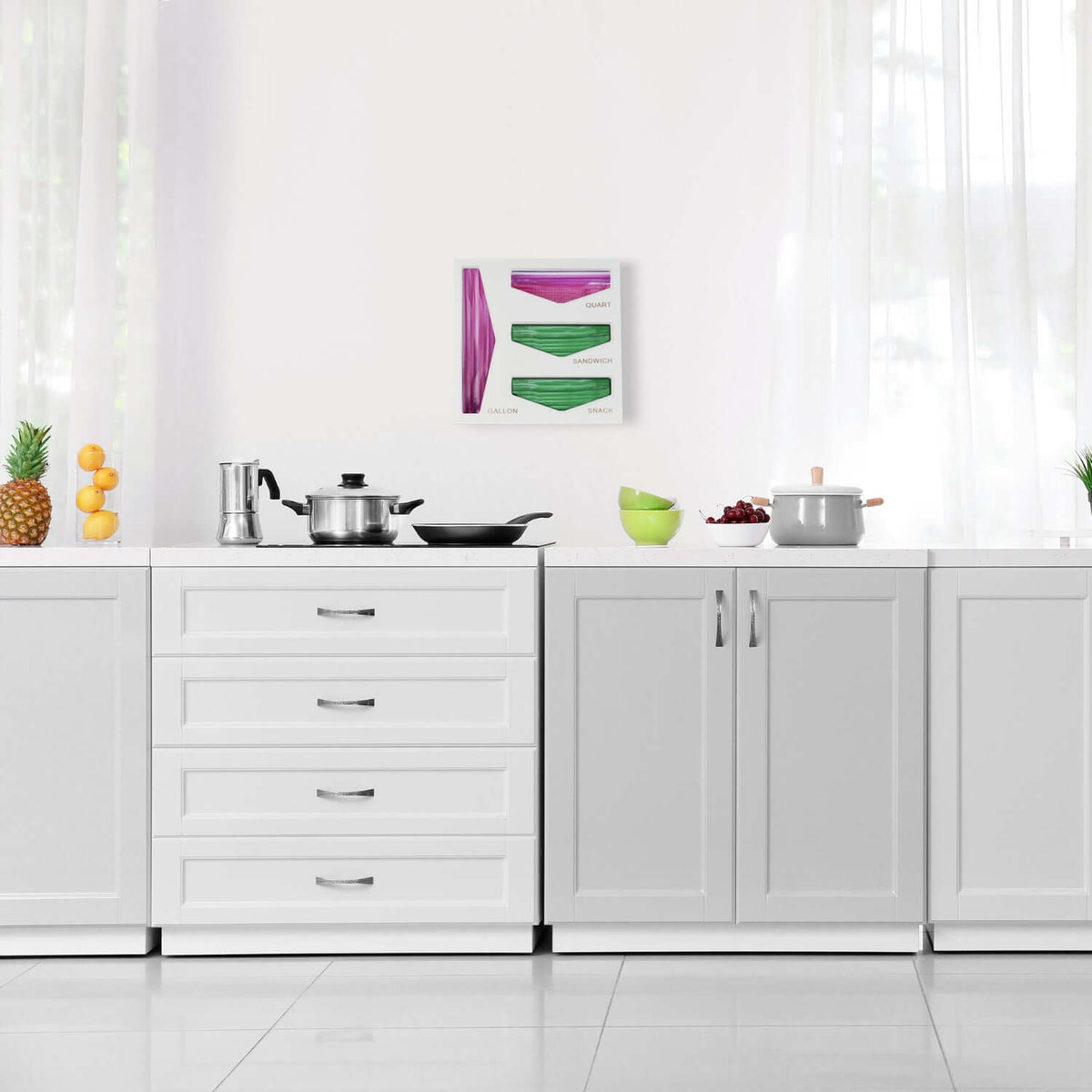 Cozee Bay Bamboo Bag Storage Organizer for Kitchen Drawer, Baggie organizer, Compatible with Gallon, Quart, Sandwich and Snack Variety Size Bags (White)