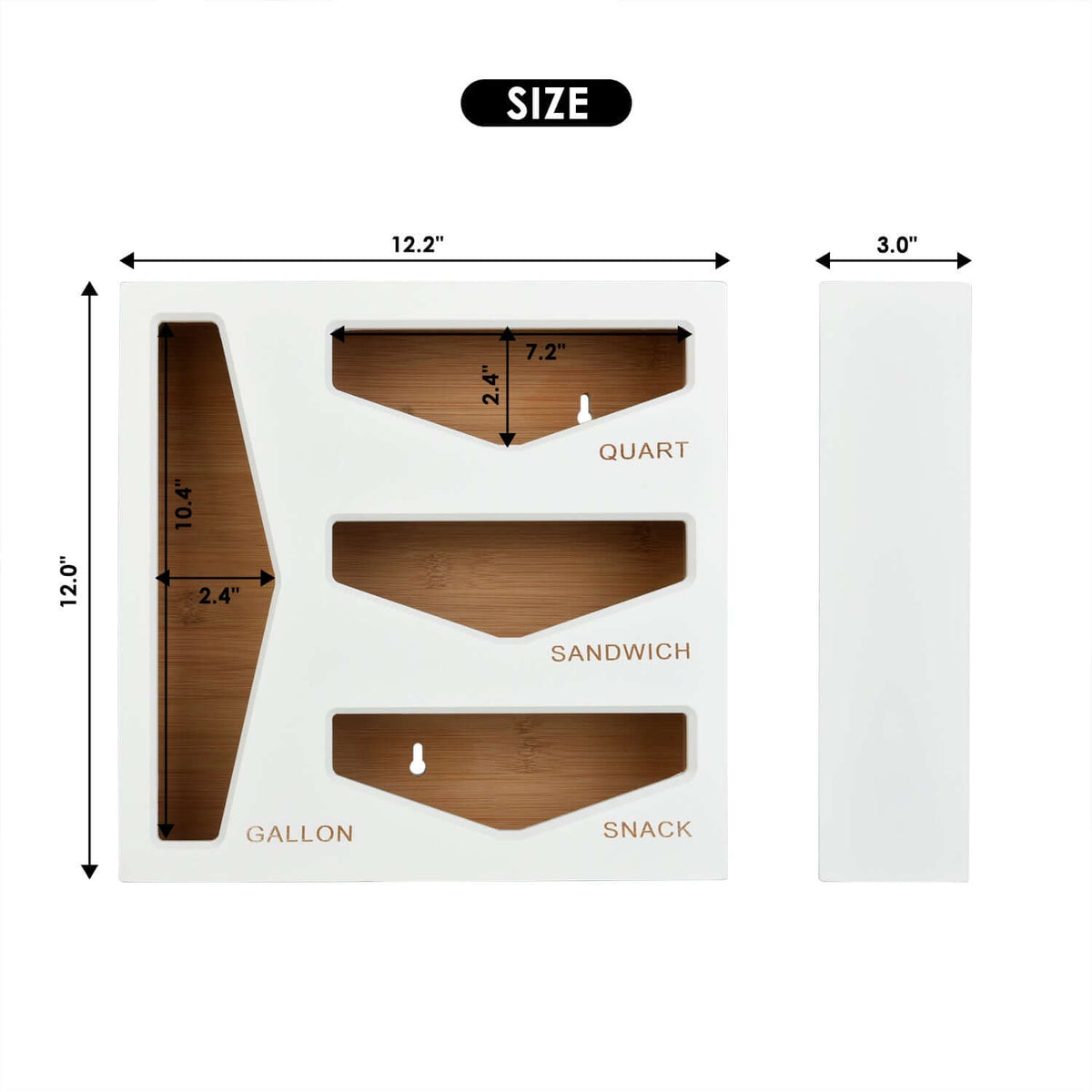 Cozee Bay Bamboo Bag Storage Organizer for Kitchen Drawer, Baggie organizer, Compatible with Gallon, Quart, Sandwich and Snack Variety Size Bags (White)