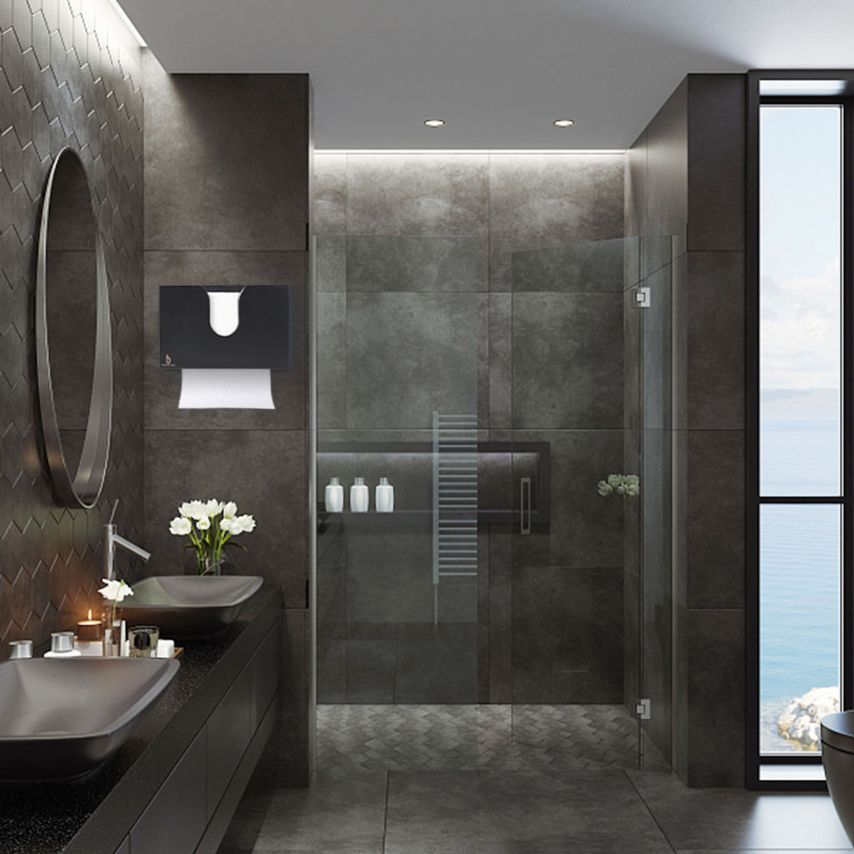 Cozee Bay Paper Towel Dispenser for Kitchen/Bathroom of Home or Commercial, Wall Mount or Countertop (Black)