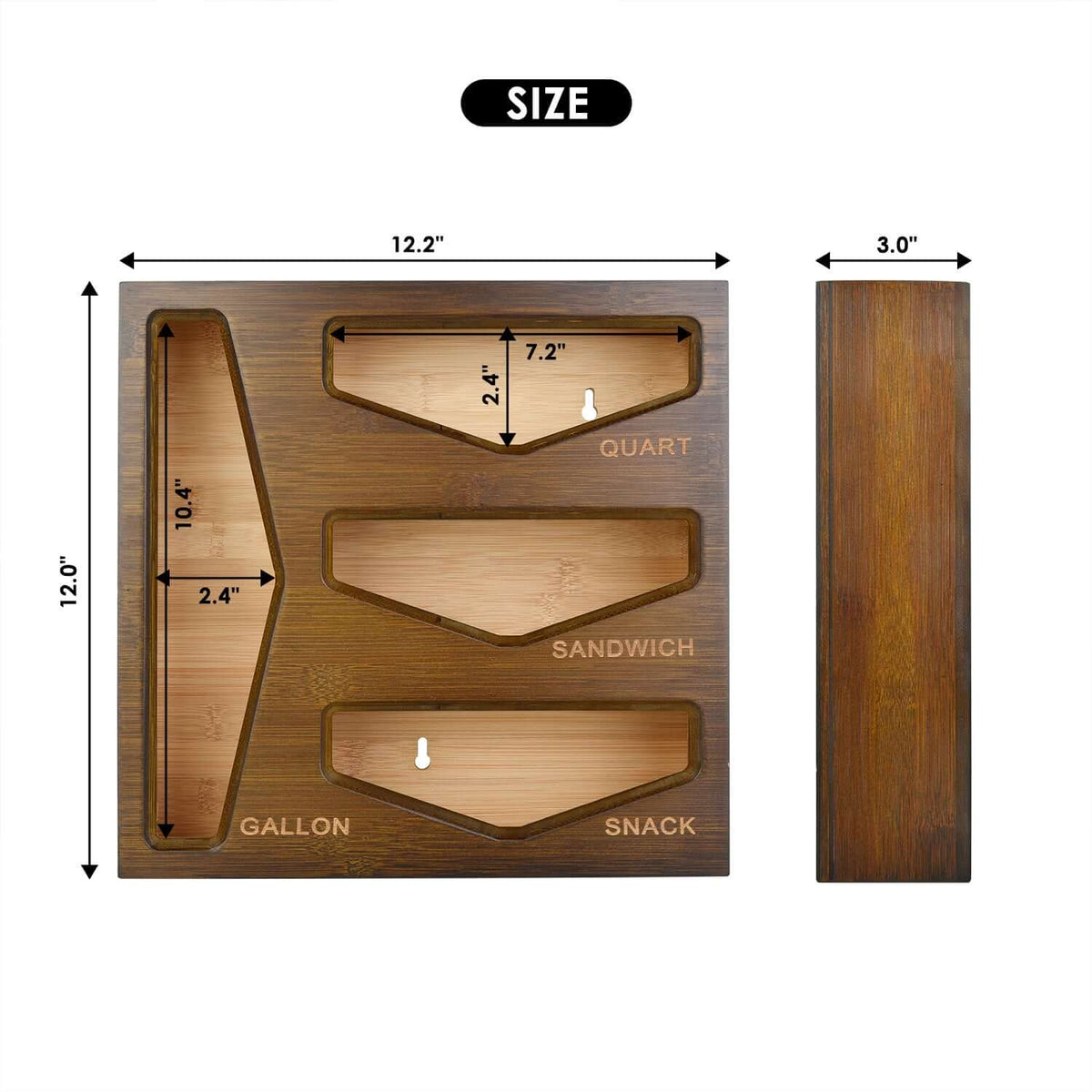 Cozee Bay Bamboo Bag Storage Organizer for Kitchen Drawer, Baggie organizer, Compatible with Gallon, Quart, Sandwich and Snack Variety Size Bags (Vintage Brown)