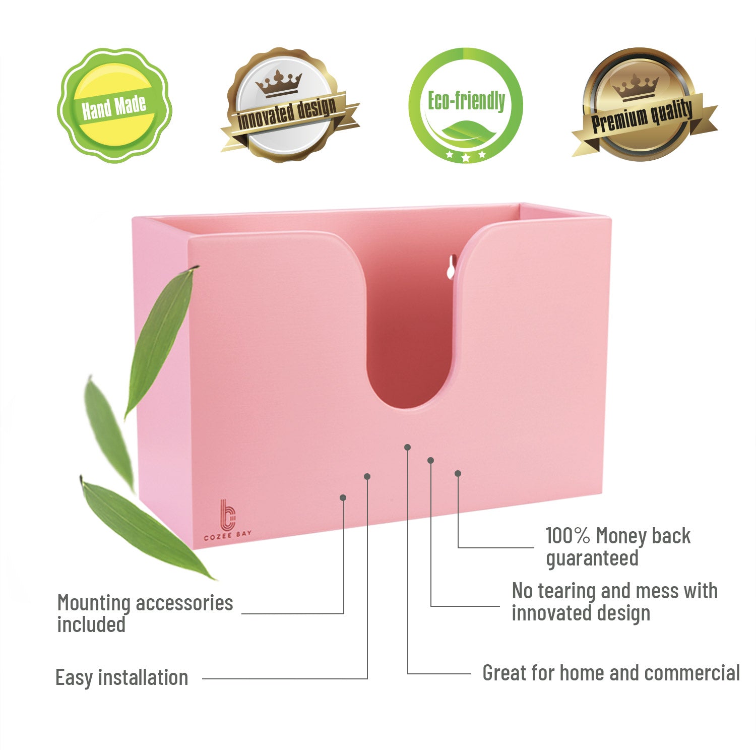 Bamboo Paper Towel Dispenser (Rose Pink)